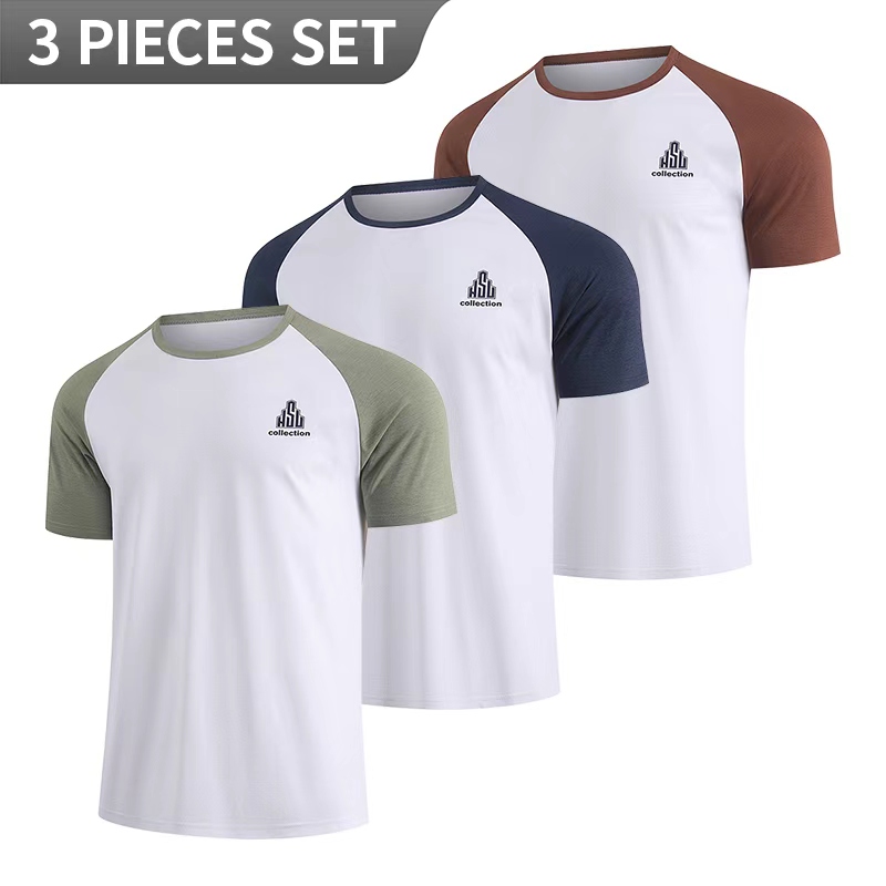 Men'S Fashion Color - 2/3/5 ピースメンズコントラストカラースプライシングプリント半袖デザインファッショナブルな T シャツスポーツ快適な通気性トップ