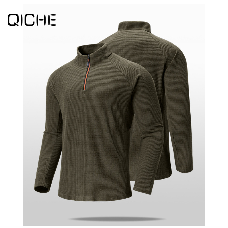 Mens Fashion Quarter Zip - QICHE 秋の都会風ビジネスカジュアル クォータージップ スタンドカラー 長袖Tシャツ メンズ