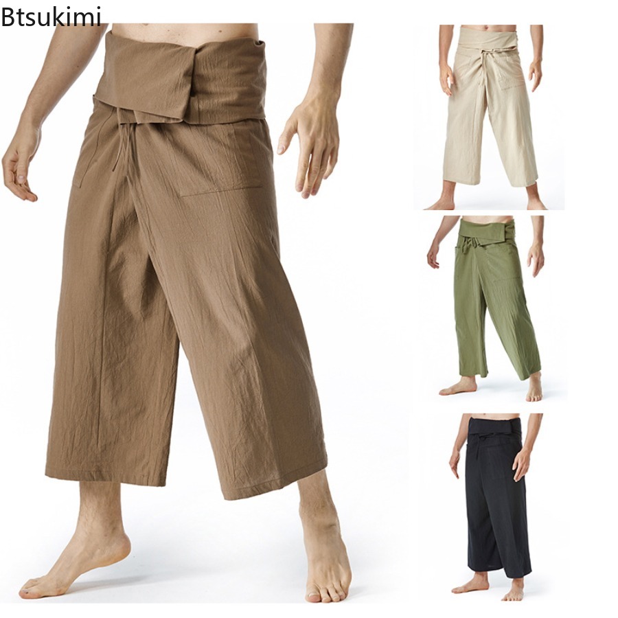 Mens Fashion Trends 2026 - 2026年ファッション新作メンズタイ風フィッシャーマンパンツ通気性のある武道パンツトレンドルーズワイドレッグパンツメンズヨガパンツストリートウェア