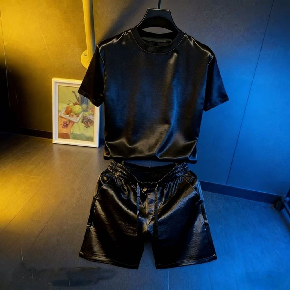 Men'S Fashion Color - 2026年夏新作 メンズ無地半袖ショートパンツセット アメリカンレトロファッション トレンドカジュアル ゆったりシンプル メンズ服