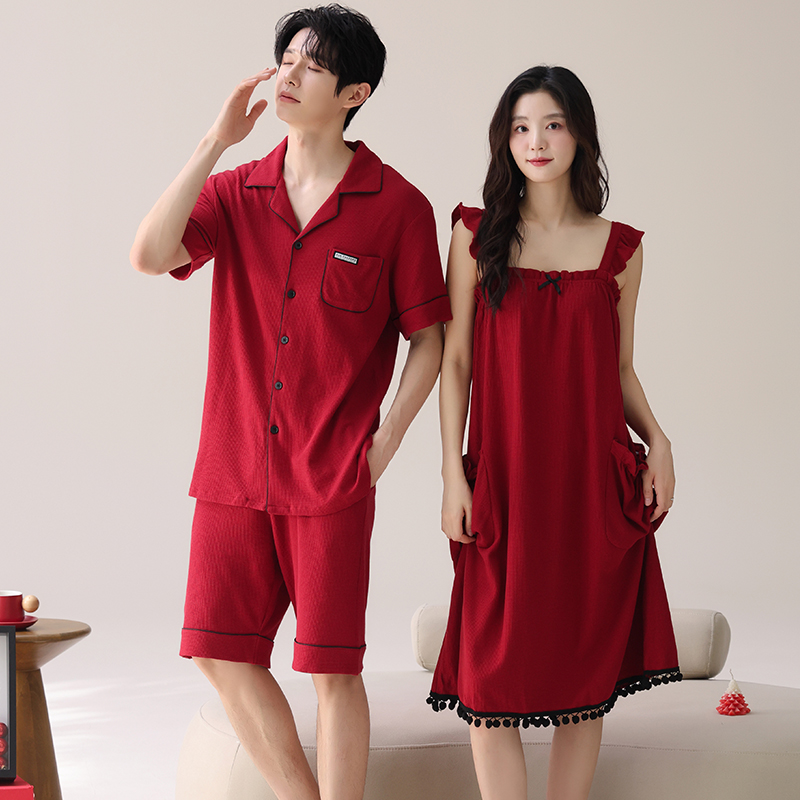 Mens Fashion Young - パジャマ愛好家お祝い赤色ファッション男性半袖ショーツカーディガンパジャマセット夏スリングナイトガウン若い女性のための