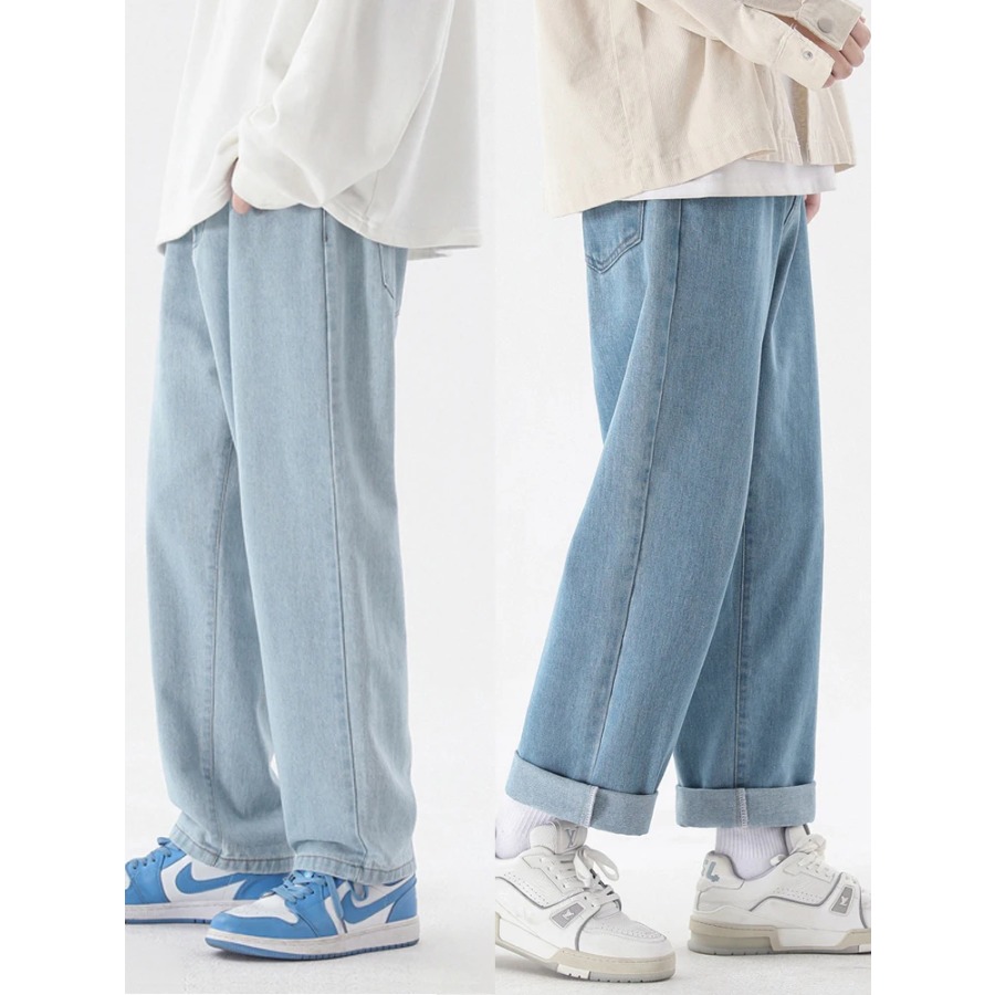 Men'S Fashion Grey Jeans - 2026 新韓国ファッションメンズカジュアル足首丈ジーンズクラシックマンストレートデニムワイドレッグパンツライトブルーグレーブラック 3XL