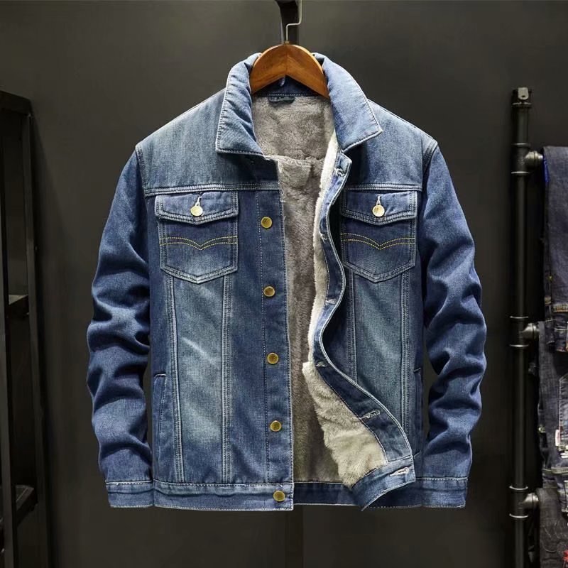 Sherpa Jacket Fleece - メンズフリース裏地デニムジャケット 冬用 厚手 暖かい シェルパジーンコート 韓国スタイル