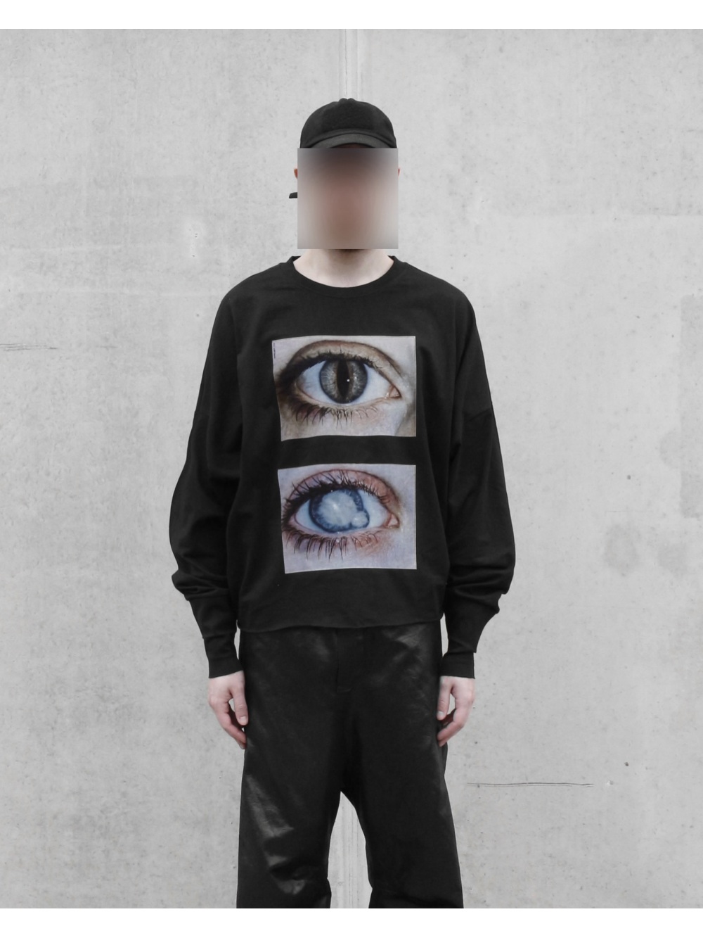 Mens Fashion Trends 2026 - 2026年新作 ダークゴシック リアリスティック ダブルアイプリント 長袖トップス パンクストリートトレンドファッション