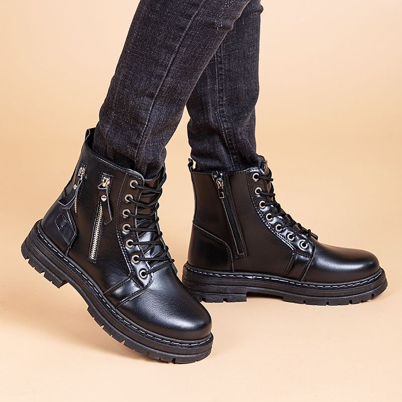 Chelsea Boots Men - メンズ ブリティッシュスタイル チェルシーアンクルブーツ ブラック 厚底 バイク用ワークブーツ
