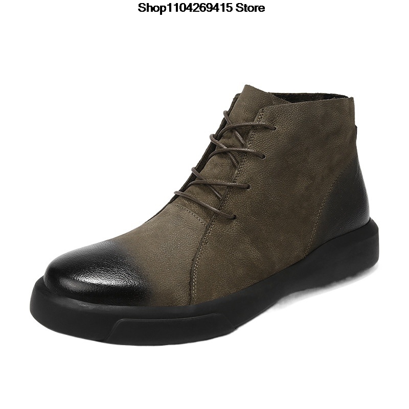 Chelsea Boots Men - メンズ本革製冬用アンクルミリタリートレッキングタクティカルブーツ アウトドア メンズ レトロ チェルシーコットンブーツ