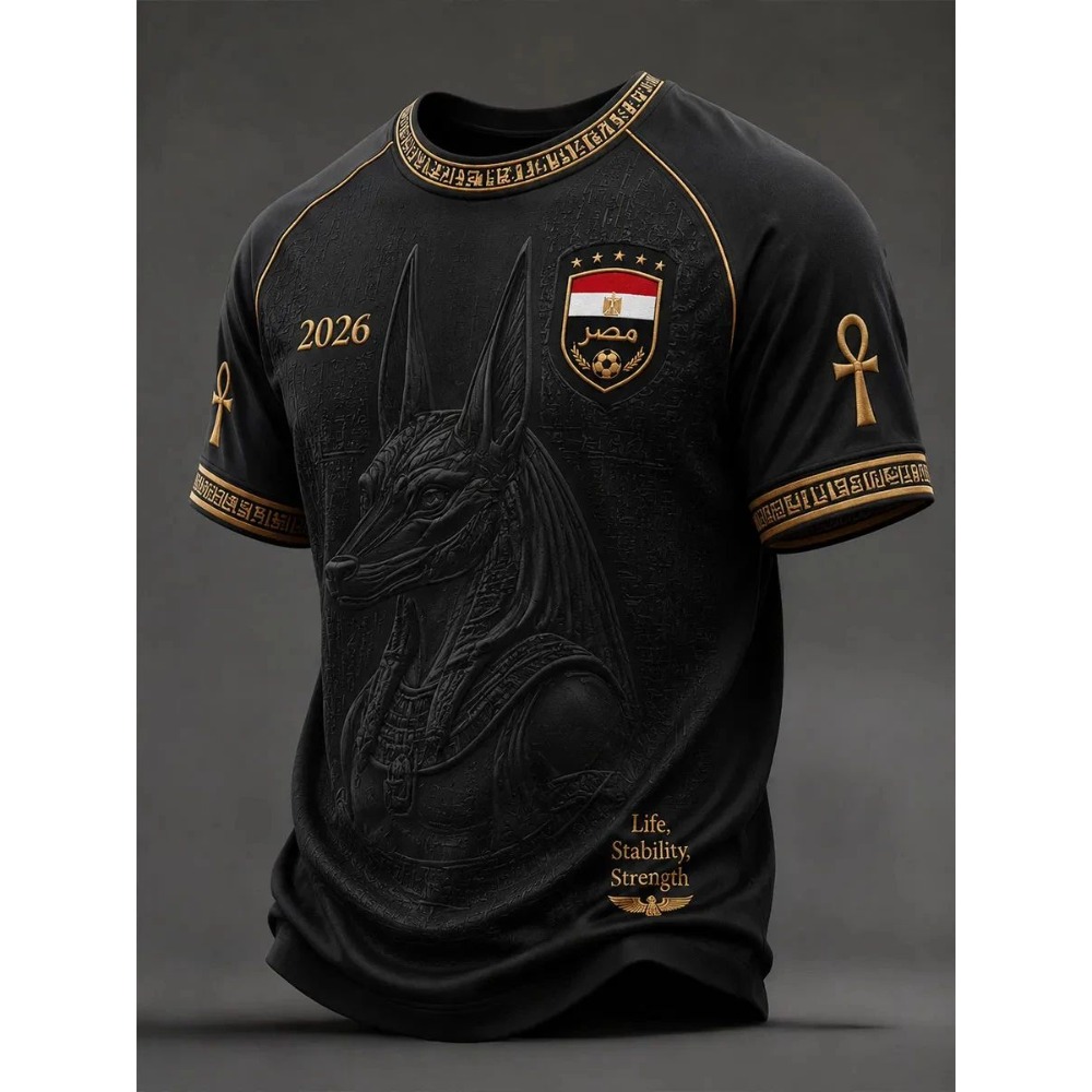 Men Fashion Egypt - 2026年夏 メンズ エジプト代表 ラグランフットボールシャツ 速乾性 通気性