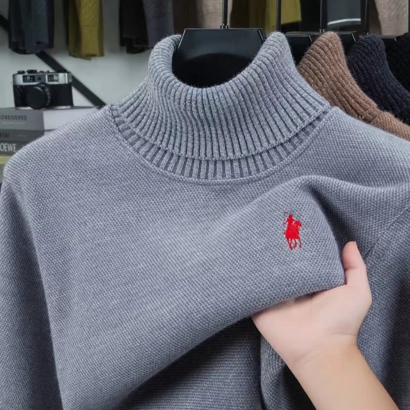 Mens Fashion Mullet - ハイエンドブランドベルベットセーターメンズ新しいファッションデザイナー絶妙なポニーゴルフ刺繍冬暖かいハイネックニットプルオーバー