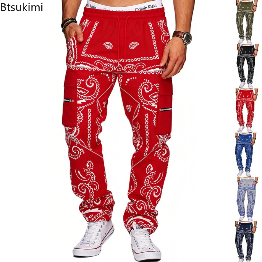 Mens Fashion Trends 2026 - 2026年メンズトレンドプリントルーズヒップホップカーゴパンツファッションストリートウェアビッグポケットオーバーオールメンズ明るい色四季対応トラウザーズ