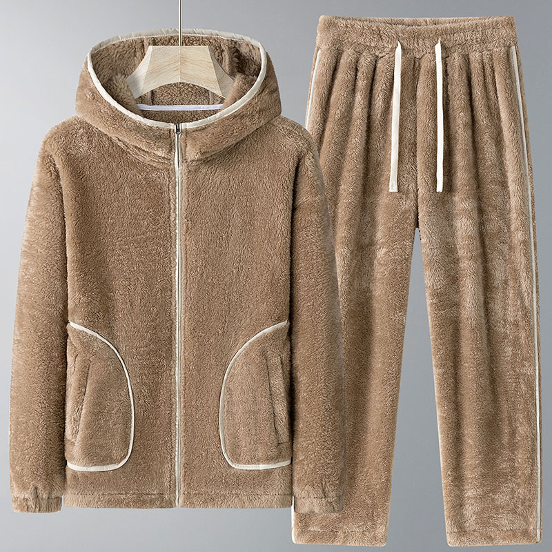 Mens Fashion Zip Up - 2026年冬新作メンズフリース厚手パーカーセット、防風防寒、暖かくておしゃれなカジュアルツーピースセット