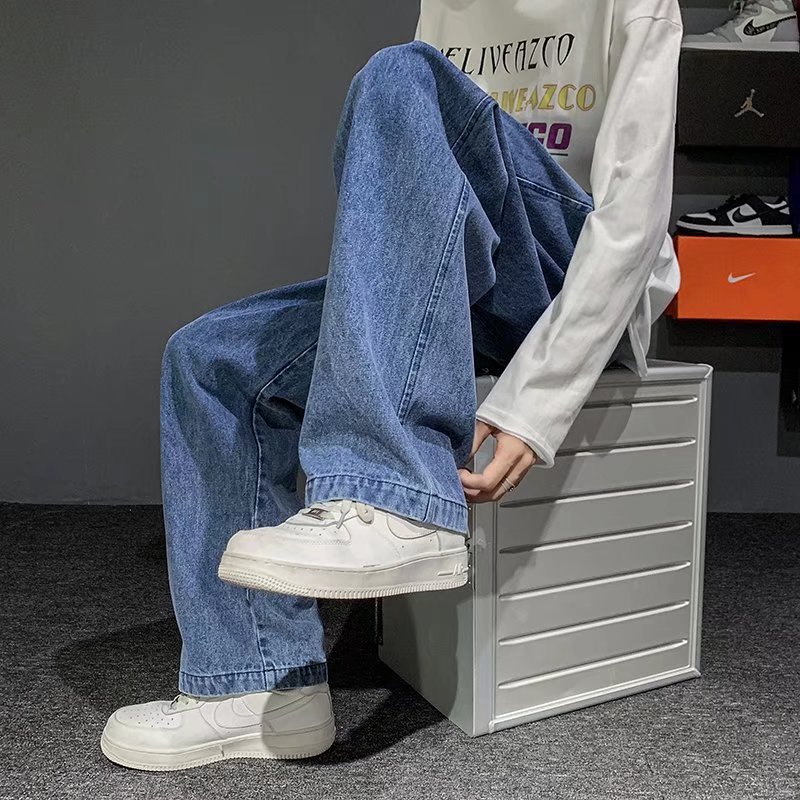Men'S Fashion Grey Jeans - 韓国のメンズバギージーンズ,ワイドレッグ,デニム,ストリートウェア,ヒップホップ,ブルー,グレー,ブラック,新品