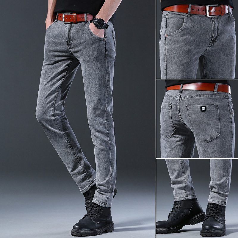 Men'S Fashion Grey Jeans - メンズスリム弾性グレージーンズパンツファッション快適通気性メンズヨーロッパアメリカンハイストリートスモールフィートパンツ