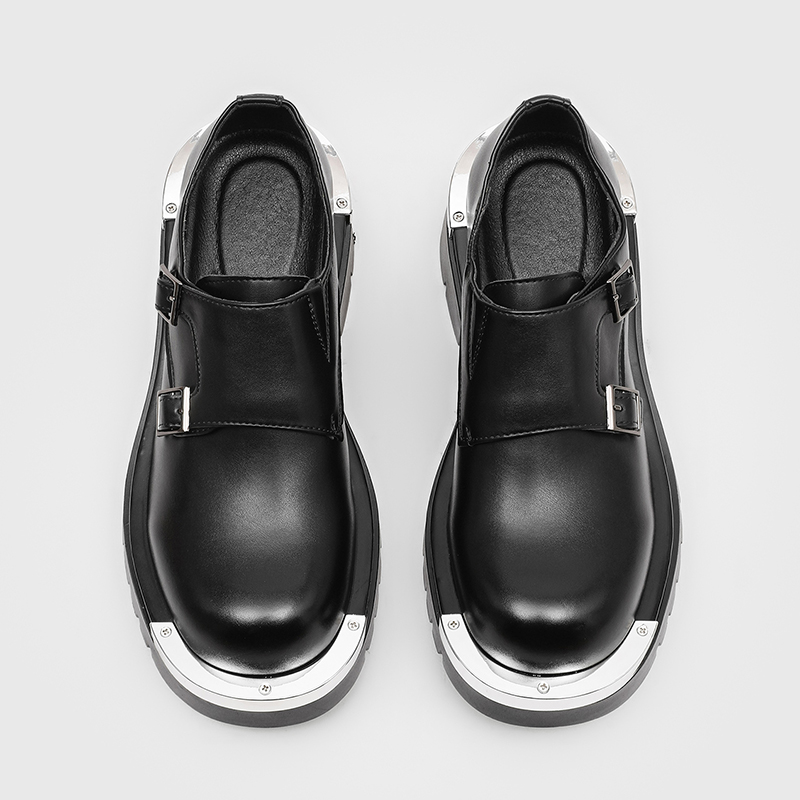 Paris Fashion Men - メンズファッションパリダービーシューズパンクスタイルメタルビッグヘッドダブルブレスト装飾新しい厚底身長アップ