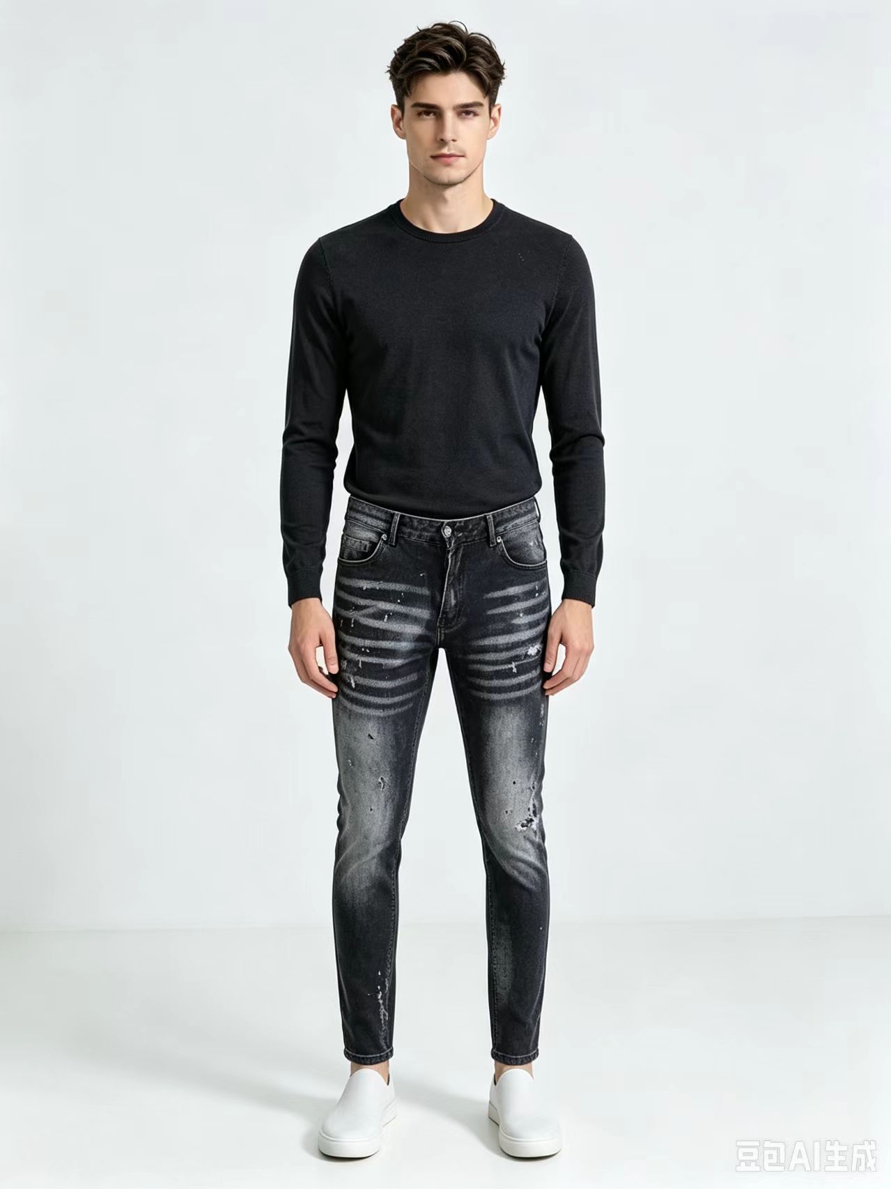 Men'S Fashion Grey Jeans - メンズハイストリートヒップホップグラフィティスクラッチウォッシュ弾性タイトジーンズブラックグレーファッション新しいパンツY2K