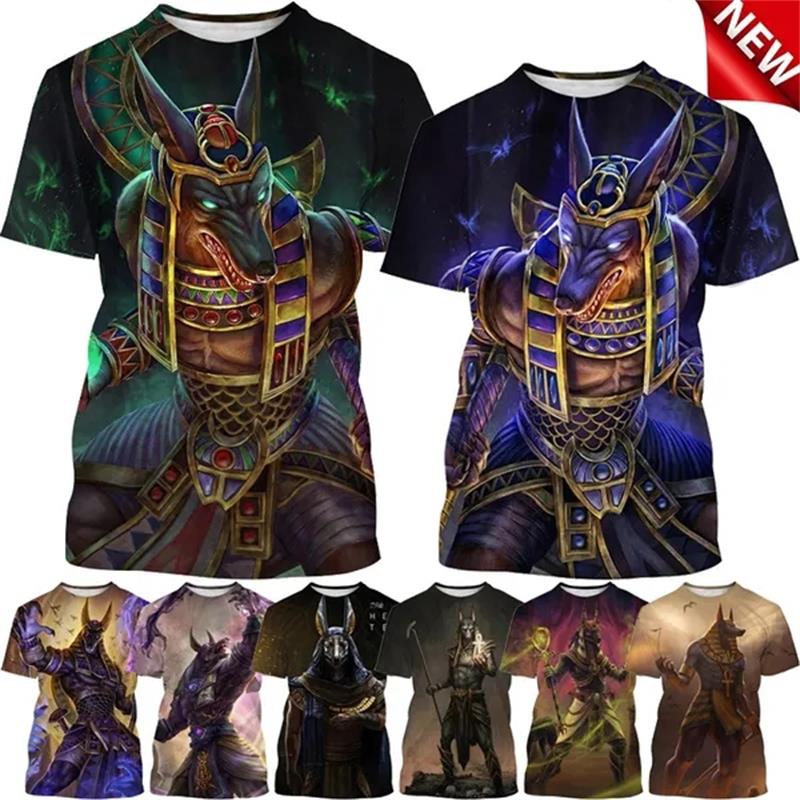 Men Fashion Egypt - Anubis 3DプリントTシャツ、原宿、ラウンドネック、半袖、古代エジプトの神の目、ジプト、シノコ、ファッション、グリムリーパー