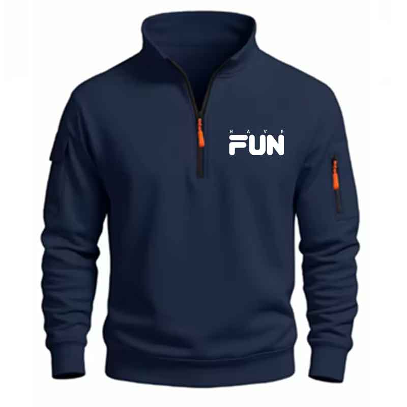 Mens Fashion Quarter Zip - メンズクォータージップスウェットシャツ ファッション シンプル テキストグラフィック アームジッパーポケット 長袖
