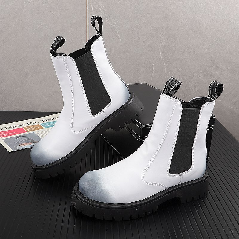 Chelsea Boots Men - メンズラグジュアリーファッション 本革ブーツ ブラック ホワイト ブランドデザイナーシューズ ステージ