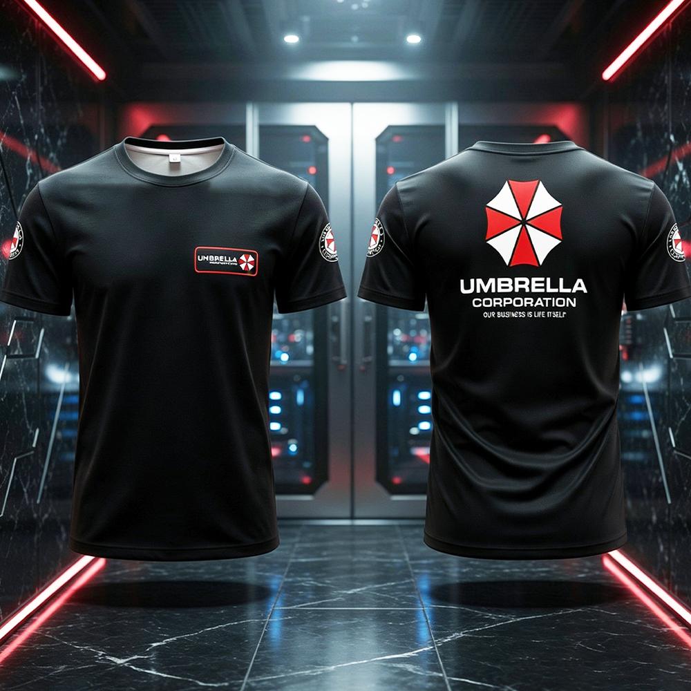 Men'S Fashion Umbrella - アンブレラコーポレーションの象徴的なロゴスローガンプリントTシャツ夏通気性半袖トップゲーマーアウトドアカジュアルファッションTシャツ