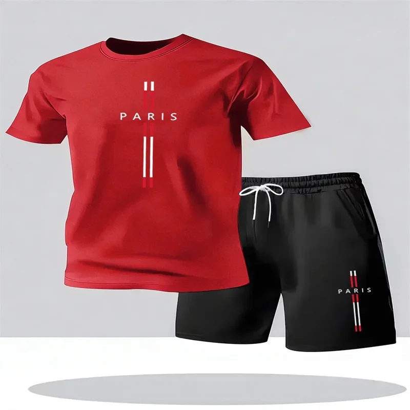 Paris Fashion Men - PARIS メンズセット 新ファッションスポーツセット メンズスポーツシャツセット メンズラウンドネック半袖ショーツスポーツセット 2ピースセット