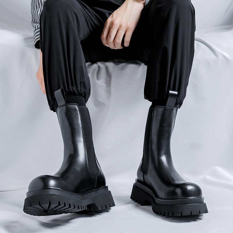 Chelsea Boots Men - 冬用ビジネスメンズハイカットチェルシーブーツ ブラック ブリティッシュスタイル 厚底 耐久性 ファッション
