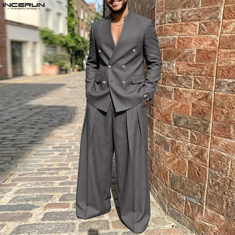 Men'S Fashion Color - INCERUN メンズセットアップ 無地 Vネック 長袖 ブレザー