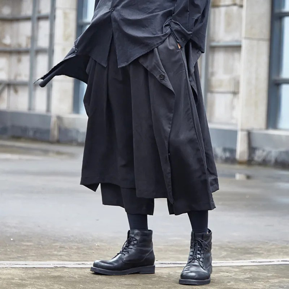 Mens Fashion Trends 2026 - ゴシックダークパンツ Y2k 不規則なサイドボタン サムライパンツ ストリートウェア ファッション