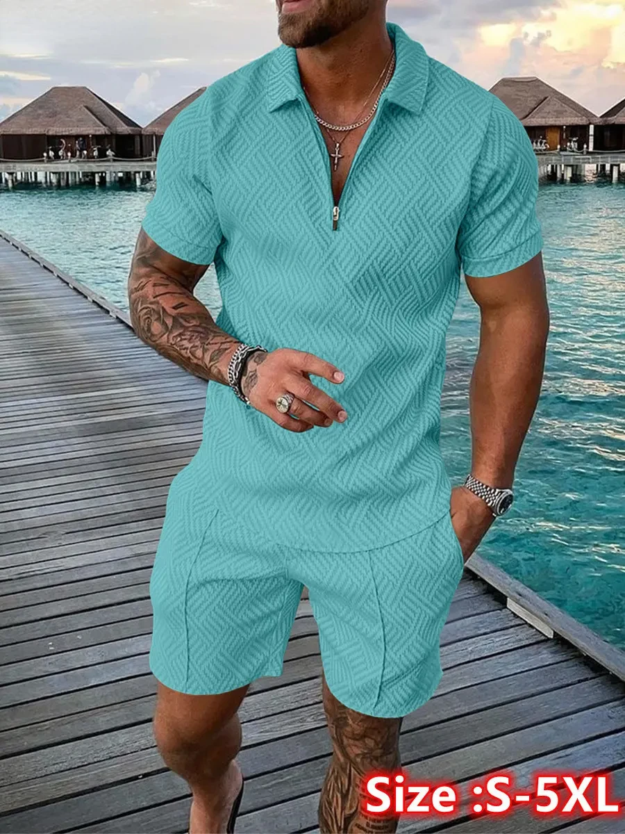 Mens Fashion Trends 2026 - 2026年新作夏メンズスーツトレンド3Dプリントジッパーポロシャツショーツ2点セットソフトファッションカジュアルメンズ服トラックスーツ