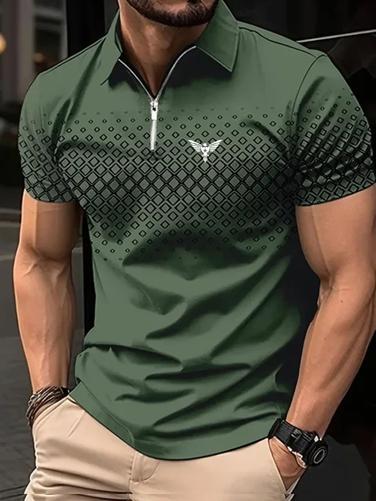 Mens Fashion Quarter Zip - メンズ半袖ジッパーポロシャツ,ゴルフシャツ,スポーツとアウトドア,カジュアル,ストリートウェア,チェック,春と夏
