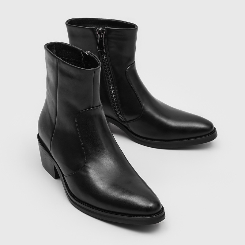 Chelsea Boots Men - 高品質メンズヴィンテージポインテッドトゥチェルシーブーツブロックヒールレザーアンクルブーツウエスタンボタスデイリーストリートウェアショートブーツ