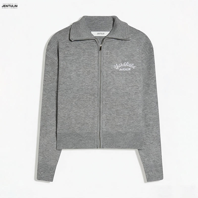 Mens Fashion Mullet - レトロスプライス加工 ​ ​ ジッパーニットセーター女性ファッションスタンドカラー長袖ルーズショートカーディガンレディ Y2k レターニットウェア