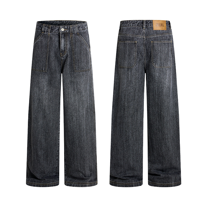 Men'S Fashion Grey Jeans - ヴィンテージ風ニューファッションメンズルーズストレートワイドレッグシンプルベーシック無地グレーカジュアルトレンドデニムトラウザーズ男性用ジーンズパンツ