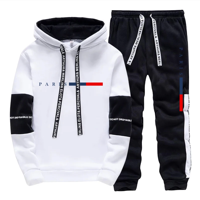 Paris Fashion Men - メンズセット/パーカー/パンツ パリファッション 秋冬 カジュアル スポーツ フード付きプルオーバー＆スウェットパンツ