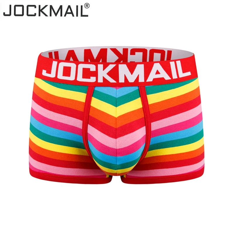 Mens Fashion Young - Jockmailボクサー男性セクシーな下着綿ストライプレインボー若いboxershortsゲイ下着ローウエスト通気性パンティー