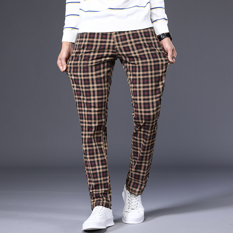 Mens Fashion Young - 若い男性のためのクラシックなチェックパンツ,高品質の綿,ストレッチファッション,スリム,春のブランドの服,6色