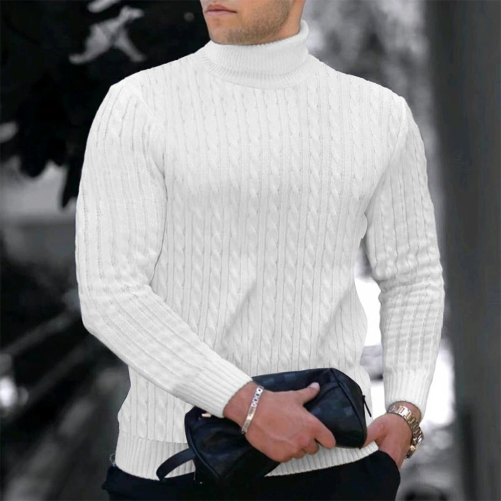 Mens Fashion Mullet - 秋冬新メンズニットセーターハイネック暖かさファッション無地スリムフィット男性底入れトップスジャカードプルオーバー