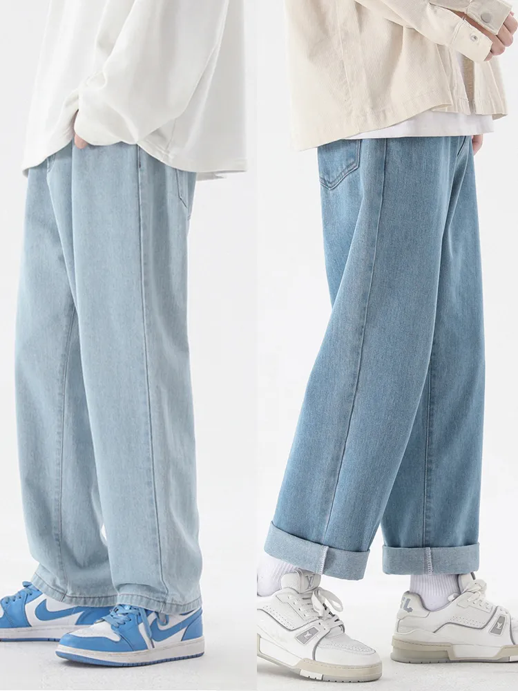 Men'S Fashion Grey Jeans - メンズアンクルレングスストレートデニムパンツ,カジュアルデニムパンツ,ワイドレッグ,ライトブルー,グレー,ブラック,韓国ファッション,クラシック,3xl,新品