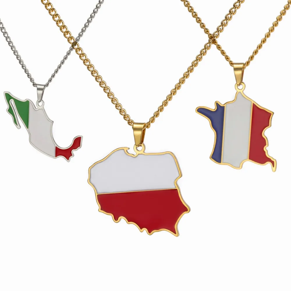 Men'S Fashion Qatar - ドリームタイムズ ポーランド フランス メキシコ 地図ペンダントネックレス レディース