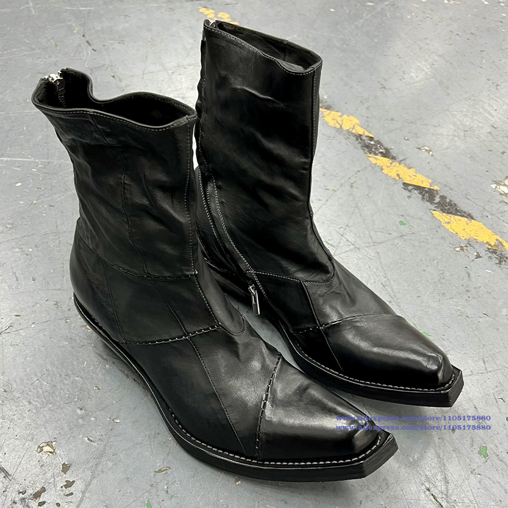 黒革メンズブーツポインテッドトゥジッパーアンクルチェルシーブ - Chelsea Boots Men のレビューと価格