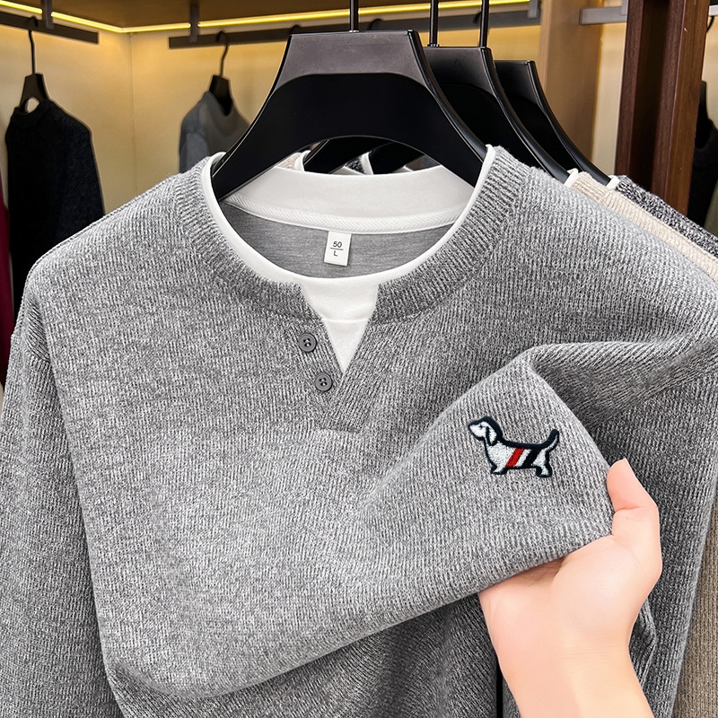 ファッショントレンド無地メンズフェイクツーピースTシャツ秋冬 - Men'S Fashion Color のレビューと価格