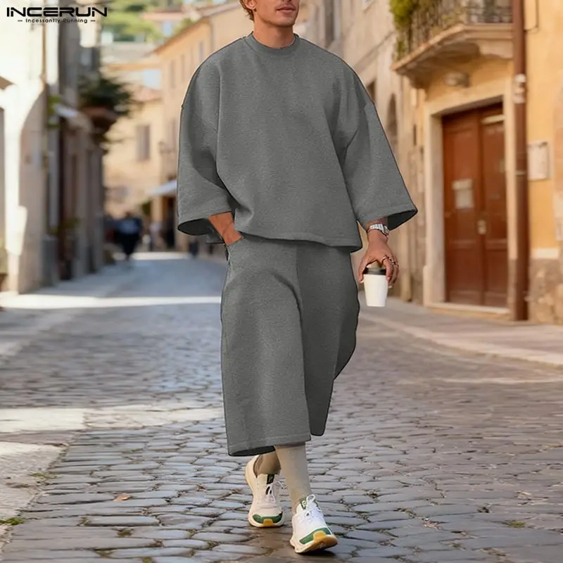 INCERUN メンズセット ソリッドカラー バギー 3/4 - Men'S Fashion Color のレビューと価格
