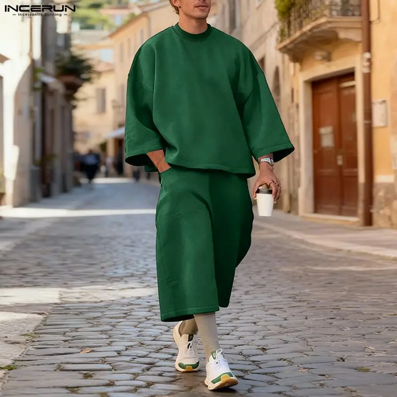 INCERUN メンズセット ソリッドカラー バギー 3/4 - Men'S Fashion Color のレビューと価格