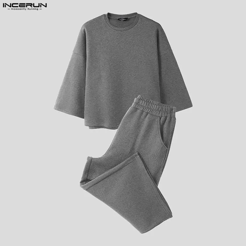 INCERUN メンズセット ソリッドカラー バギー 3/4 - Men'S Fashion Color のレビューと価格