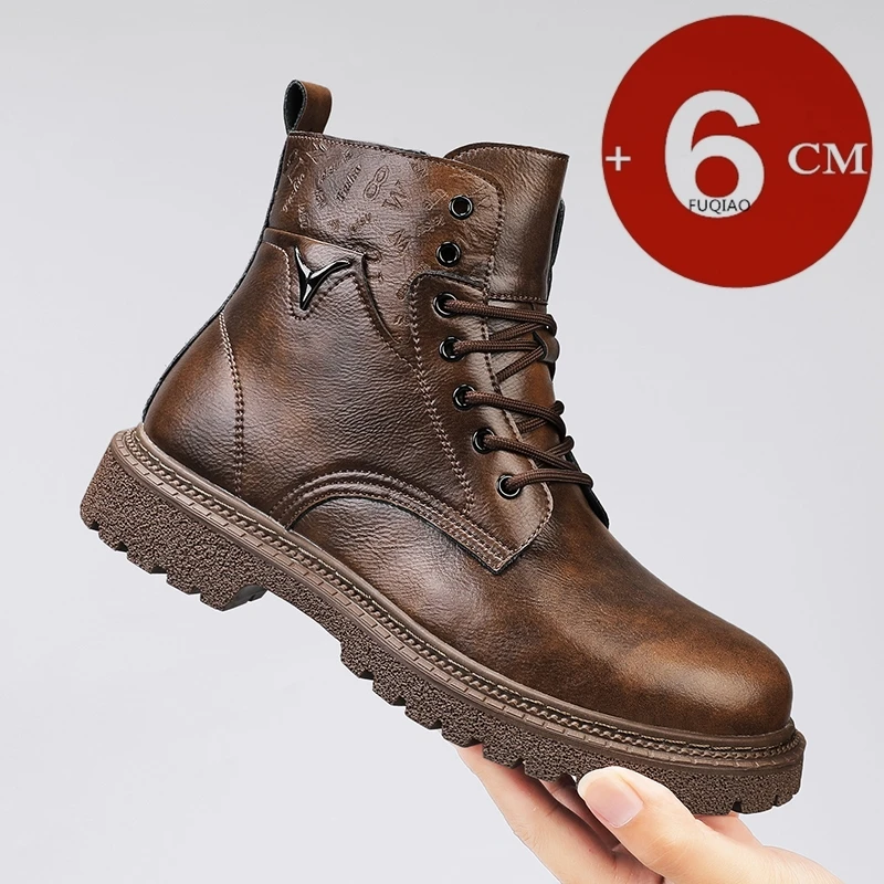 6cm身長アップ効果のあるメンズブーツ、レザー製、アウトドア - Mens Fashion Zip Up のレビューと価格