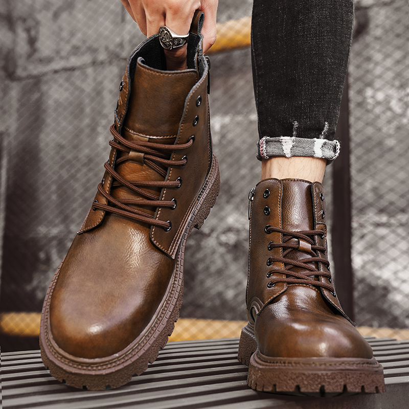 6cm身長アップ効果のあるメンズブーツ、レザー製、アウトドア - Mens Fashion Zip Up のレビューと価格