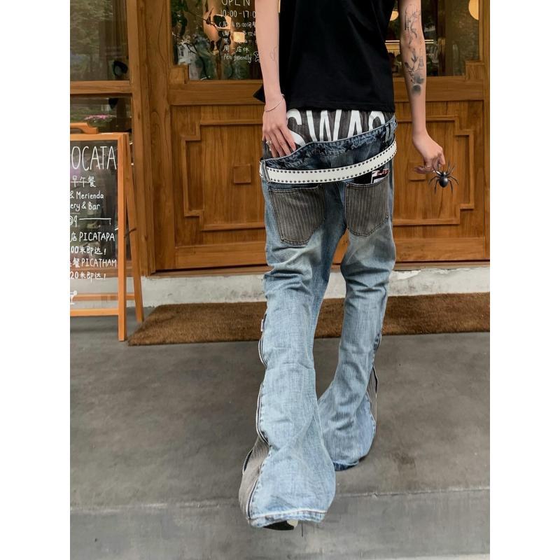 メンズ パッチワークデザイン ジーンズ 90年代風 カジュア - Mens Fashion Young のレビューと価格