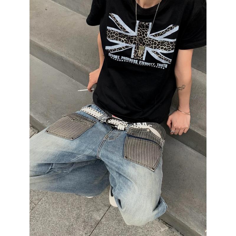 メンズ パッチワークデザイン ジーンズ 90年代風 カジュア - Mens Fashion Young のレビューと価格