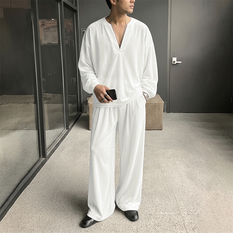 INCERUN メンズセットアップ 無地 Vネック 長袖Tシ - Men'S Fashion Color のレビューと価格