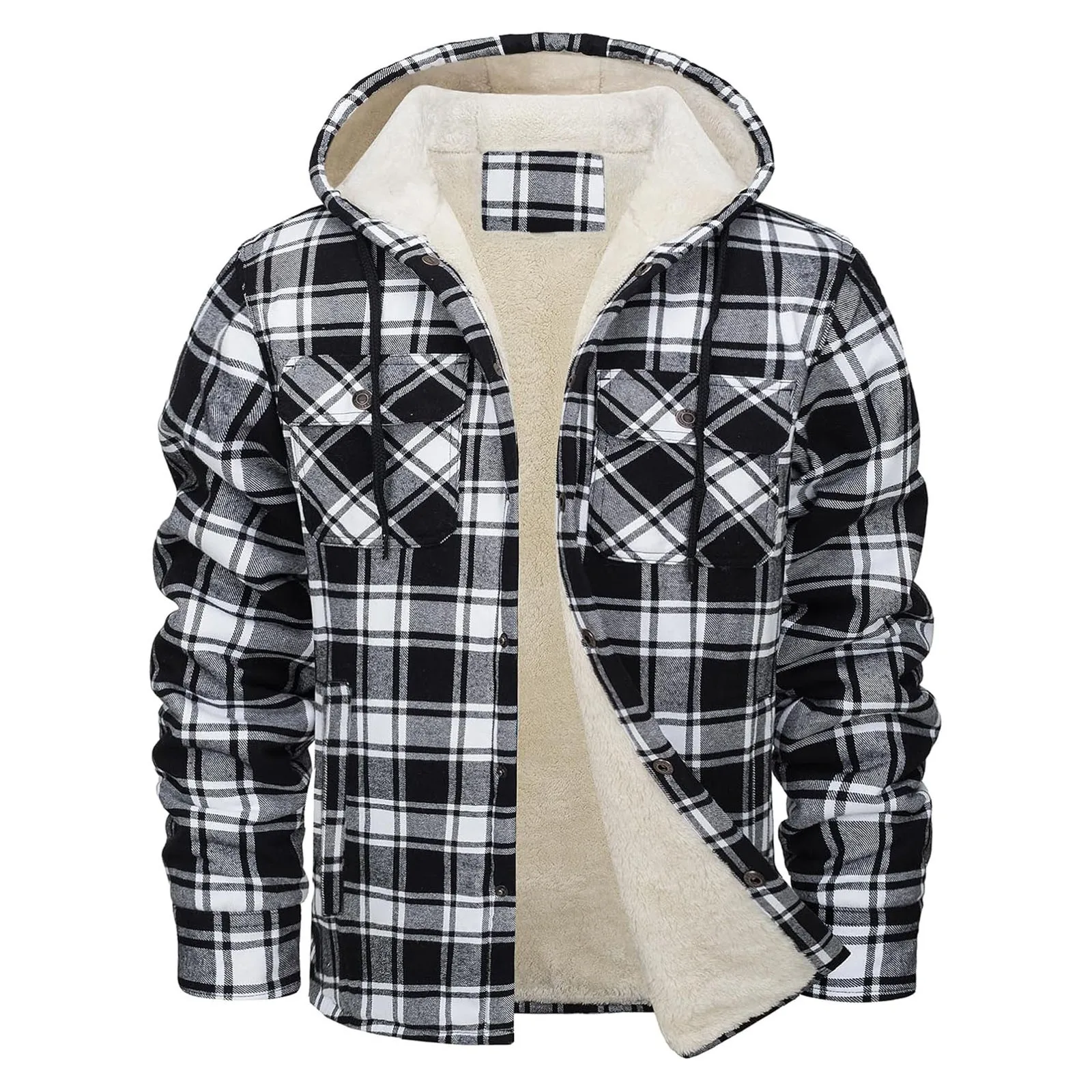 厚く暖かいフランネルフード付きジャケットメンズシェルパフリー - Sherpa Jacket Fleece のレビューと価格