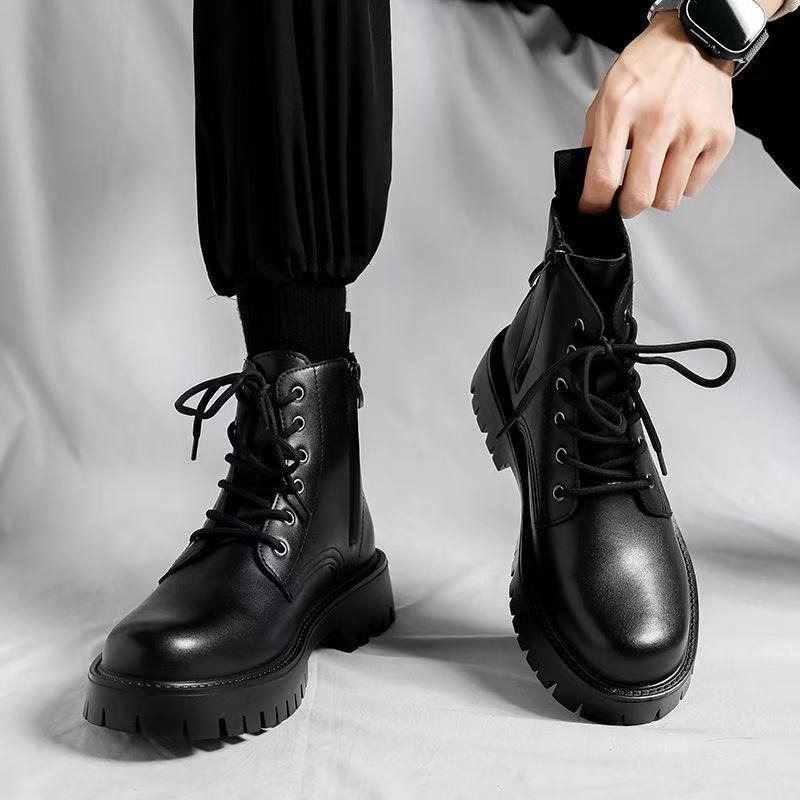 メンズチェルシーブーツ ブリティッシュスタイル ブラックレザ - Chelsea Boots Men のレビューと価格