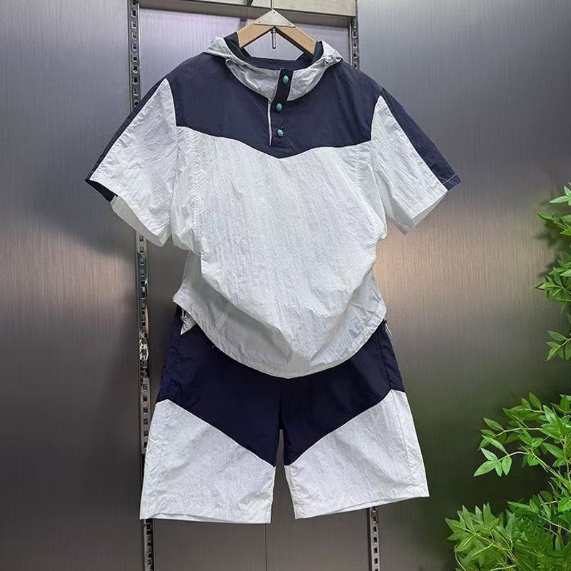 夏用速乾カジュアルスポーツフード付きショートパンツ半袖セット - Men'S Fashion Color のレビューと価格